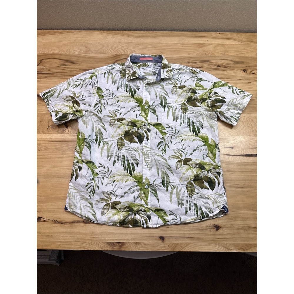 Tommy Bahama Mens White Green Hawaiian Large Tropical Floral Aloha Shirt